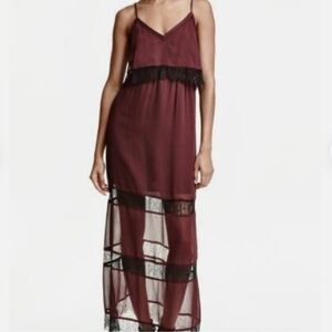 H&M Burgundy Chiffon Maxi Dress
